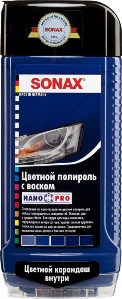 SONAX 296200 Цветной полироль с воском + карандаш (голубой) NanoPro 0,5л